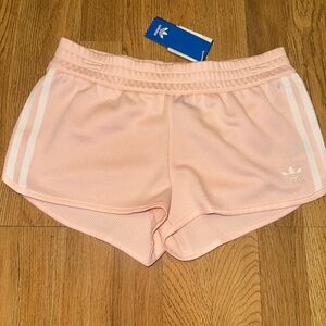 adidas Pink Mesh Athletic Shorts with White Stripes
